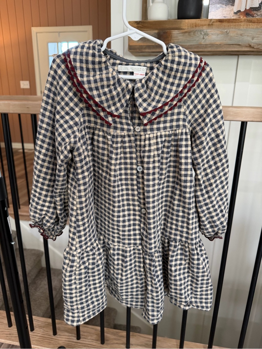 Zara Navy and Cream Gingham Button-Front Dress with Peter Pan Collar - Picture 1 of 1